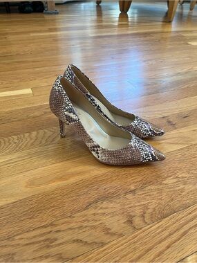 Naturalizer Pointed Snake-Print Pumps in Brown and Cream